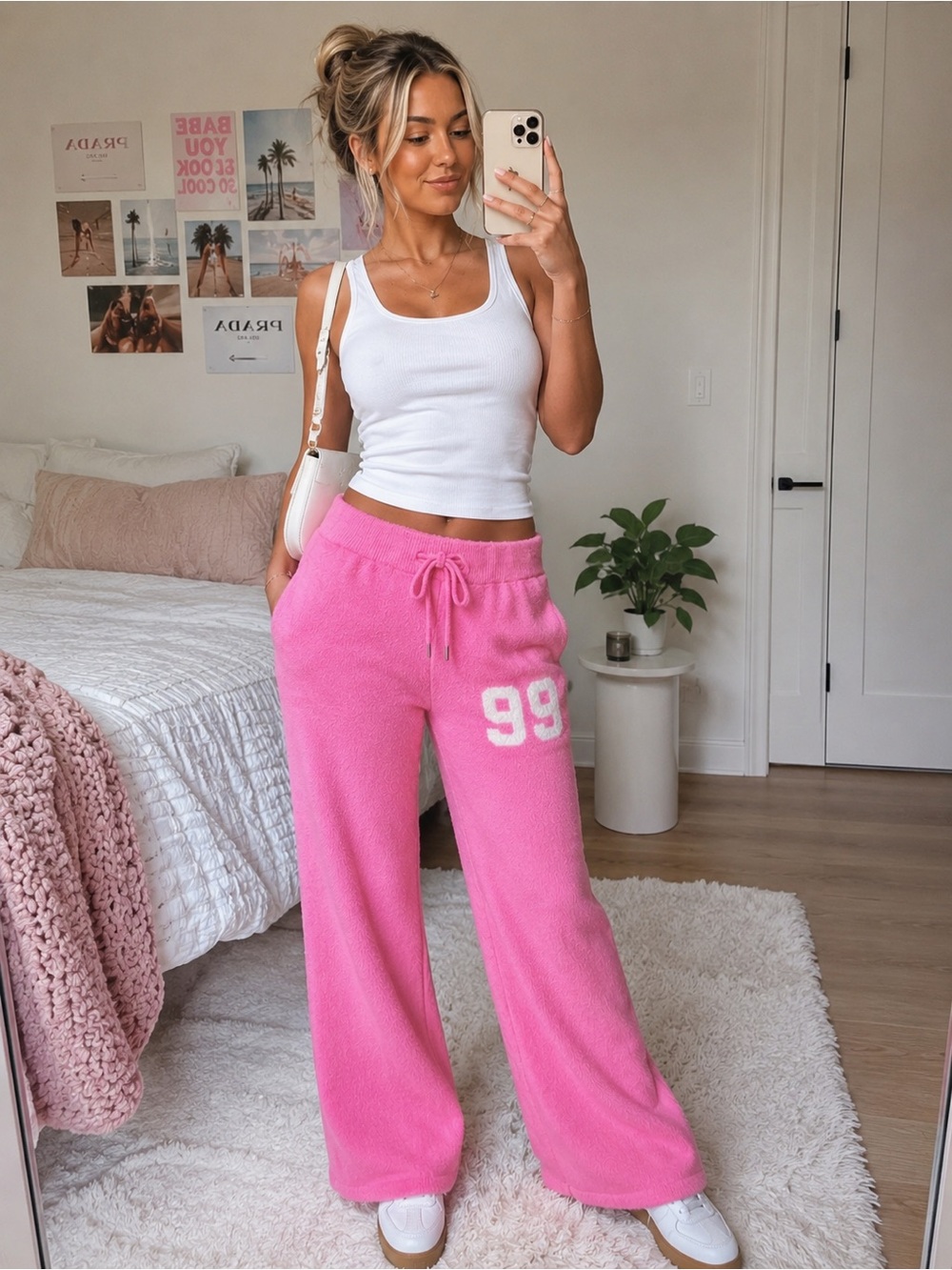 Sz L Brainwashed Co. NWT $120 MSRP 100% Mohair Pink Graphic Flare Pants